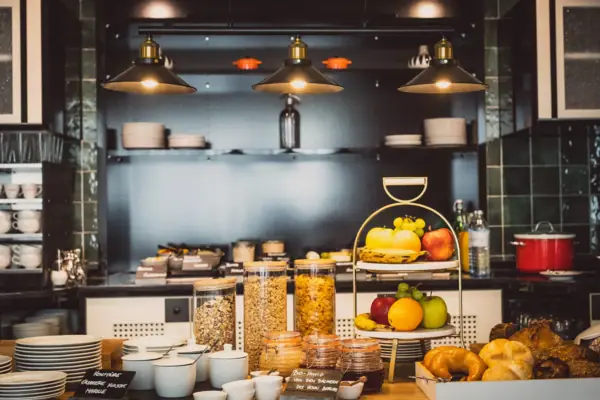 Food on a kitchen countertop indoors.