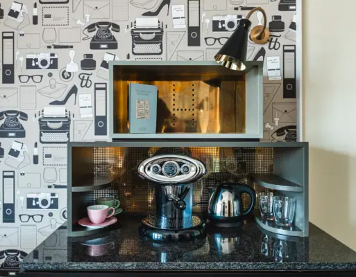 Sideboard with coffee machine and kettle