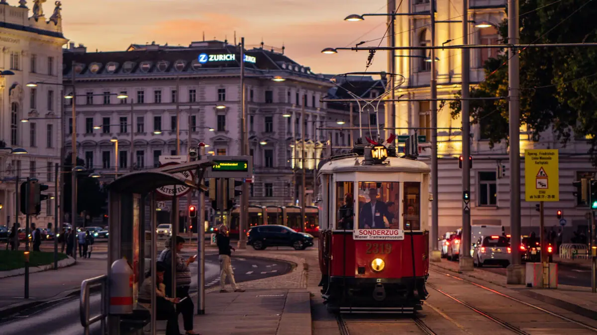 Tram in Vienna Tram on a road