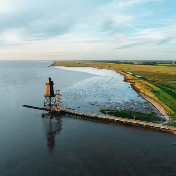 Drone footage of the Obereversand lighthouse in Cuxhaven