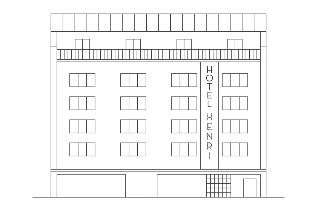 A sketch of the HENRI Hotel Vienna with many windows.