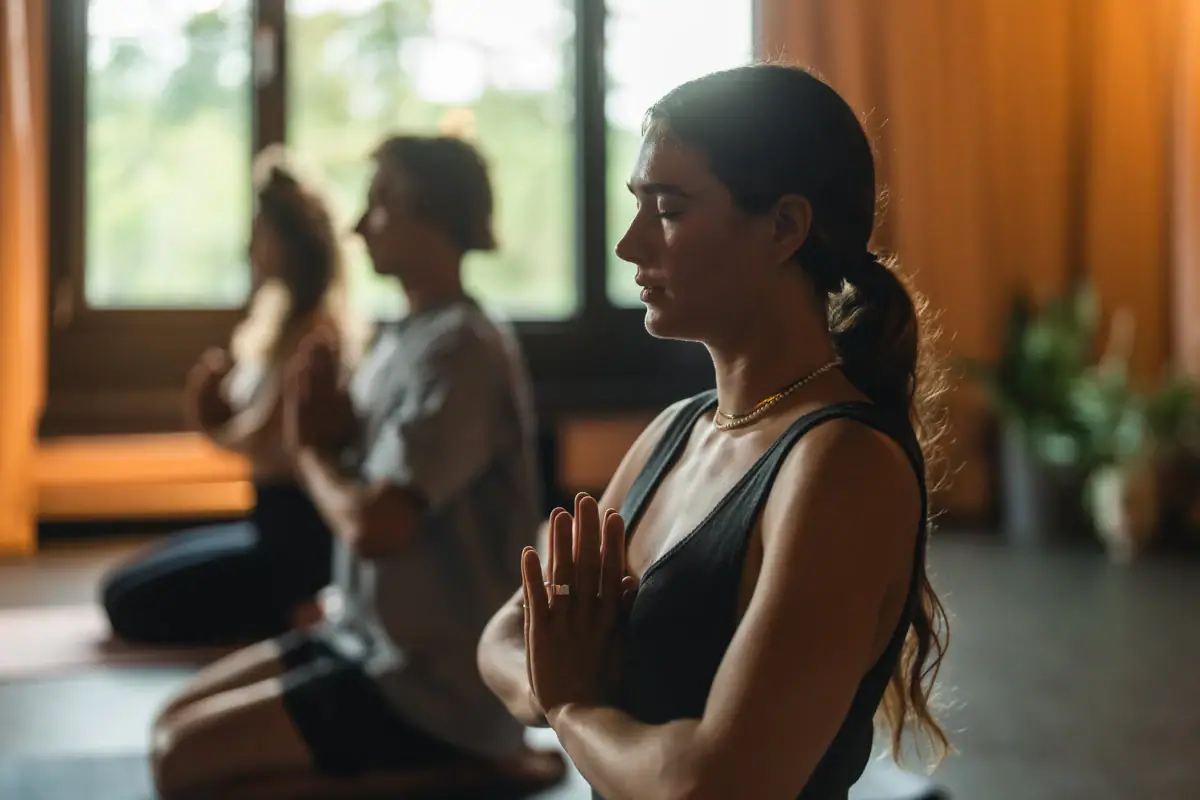 A group of people are meditating.
