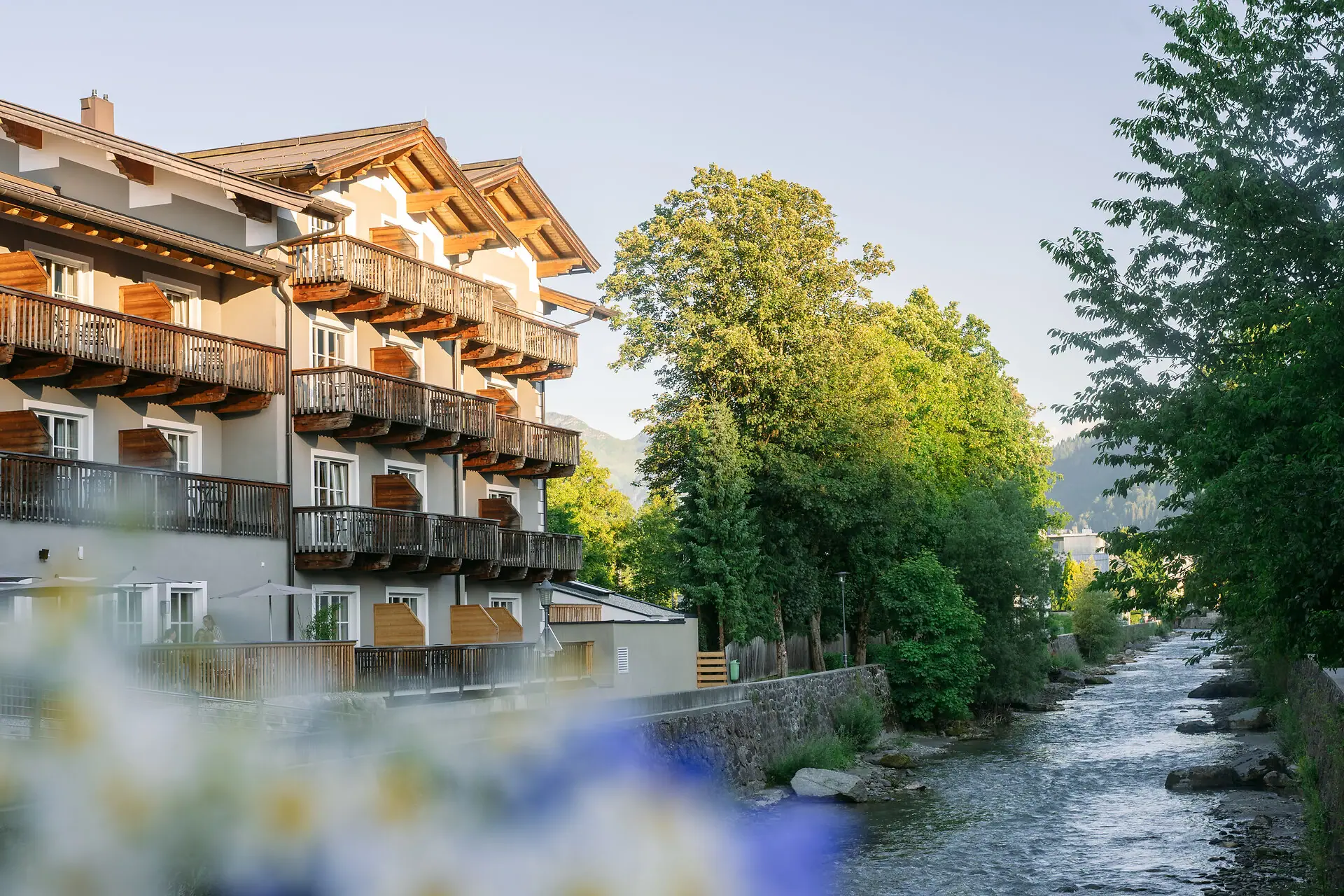 A building next to a river.