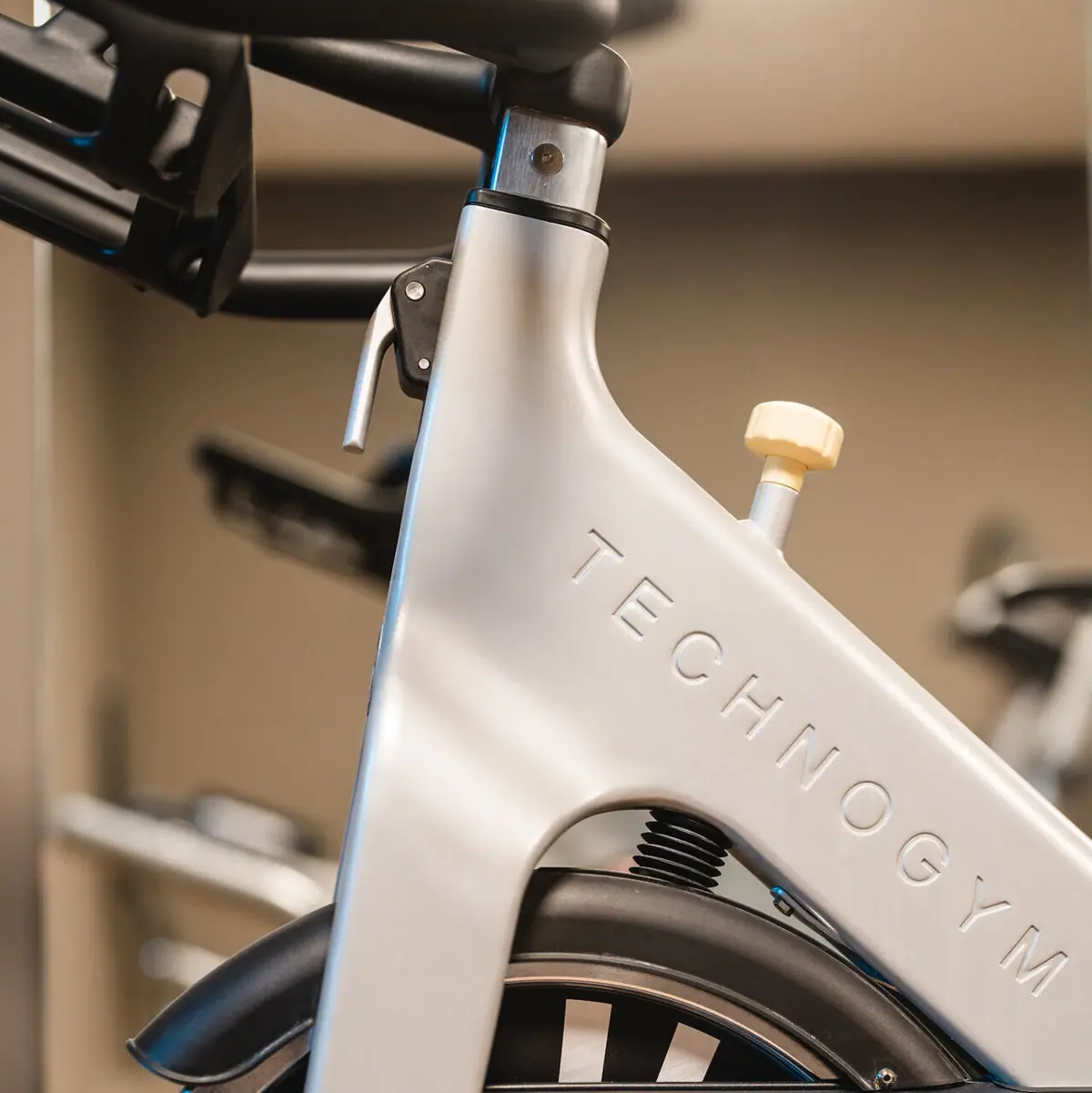 Close-up of a stationary bike.