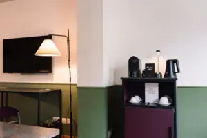 Coffee machine on a shelf indoors