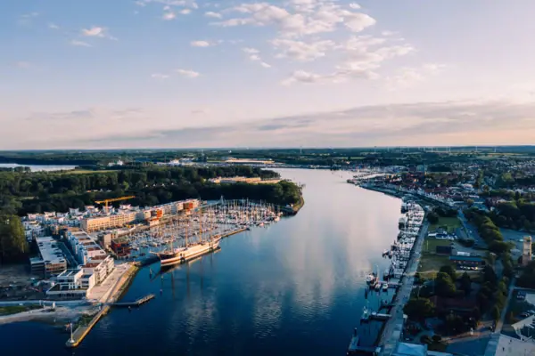 The Trave with boats and buildings in the background.