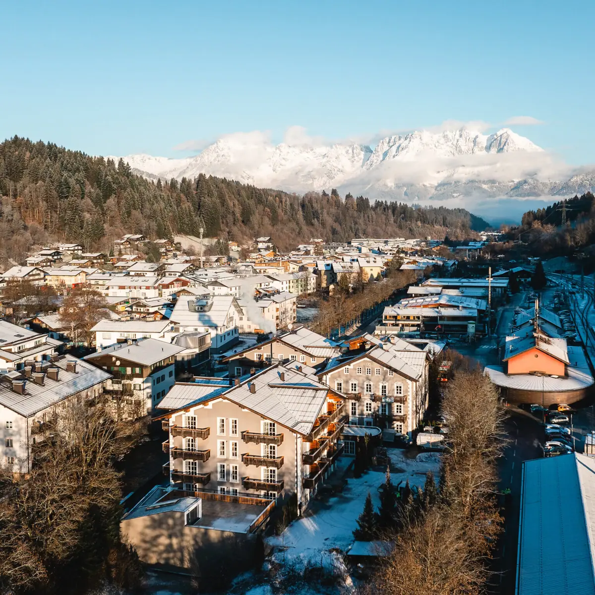 Snowy cityscape outdoors