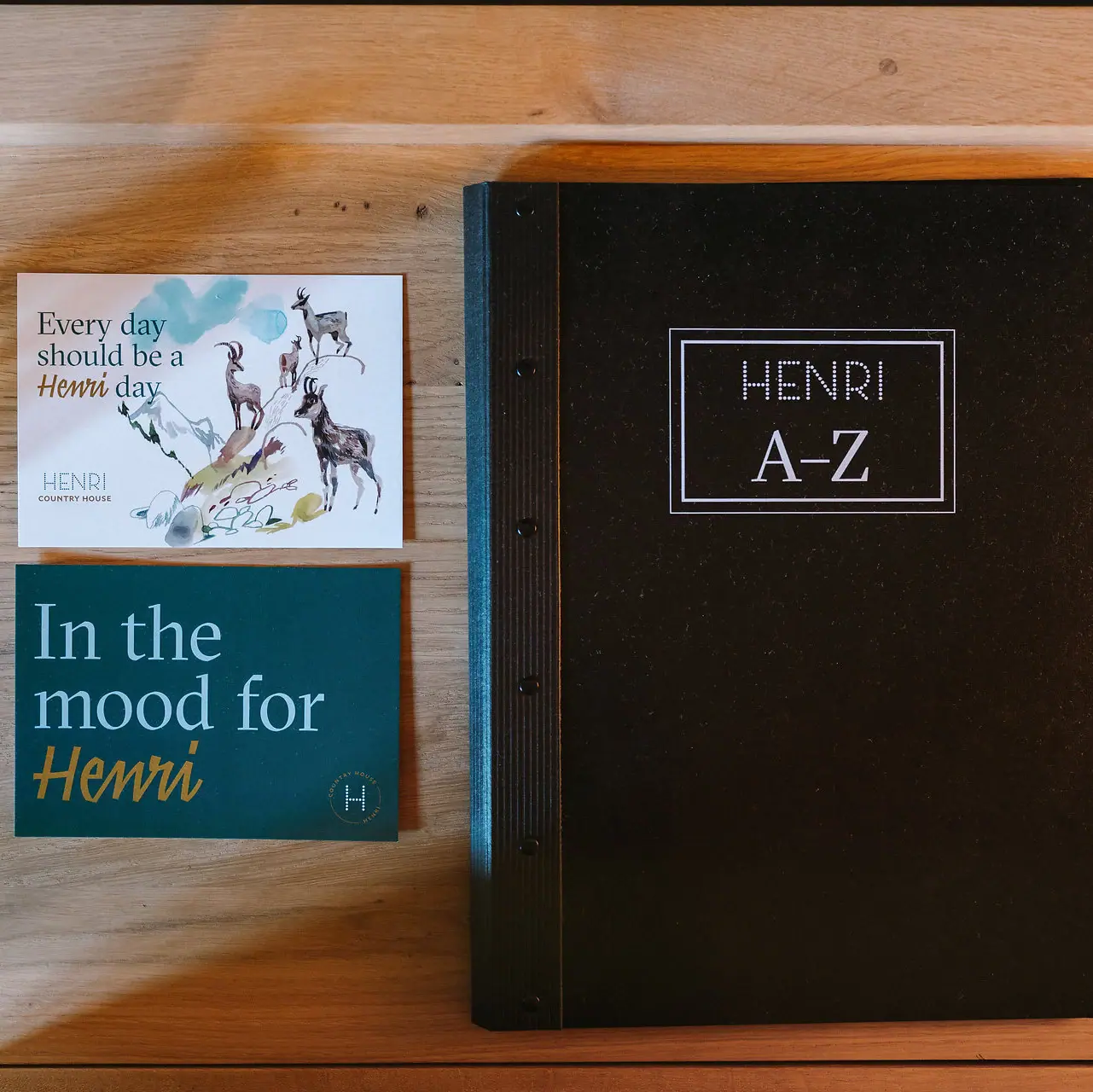 A book and a business card on a table.