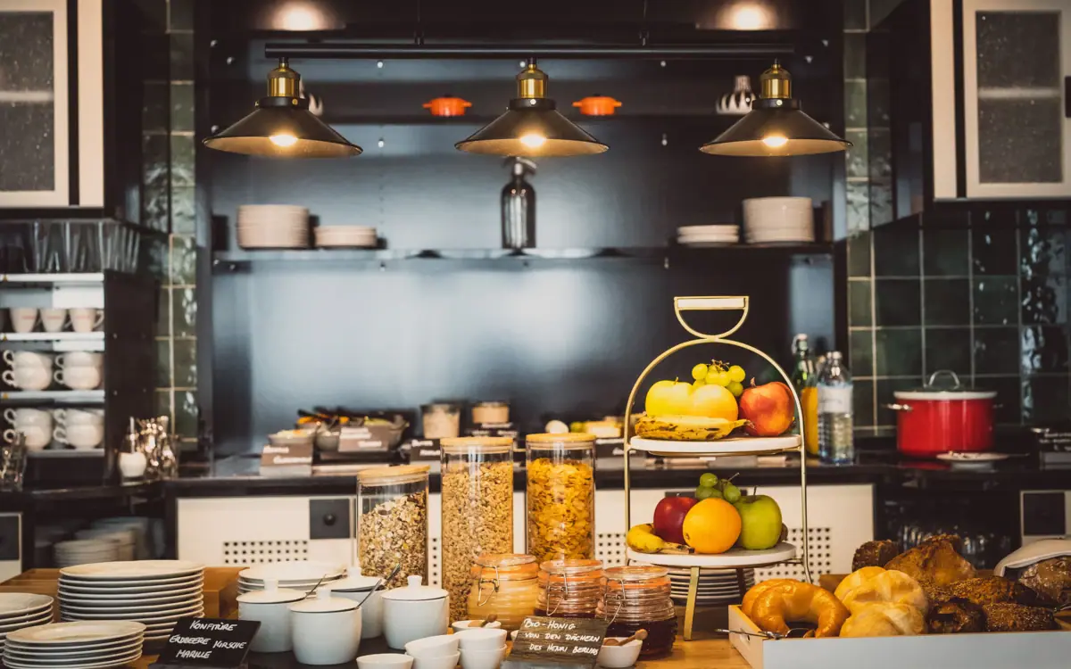 A dish on a table in a kitchen.