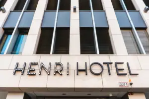 A sign on a building.