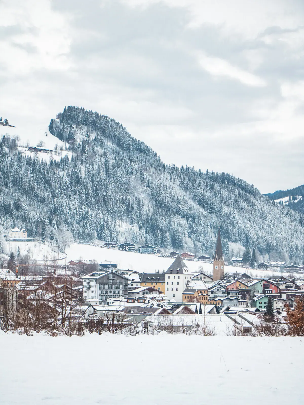 A snow-covered Kitzbühel in winter.