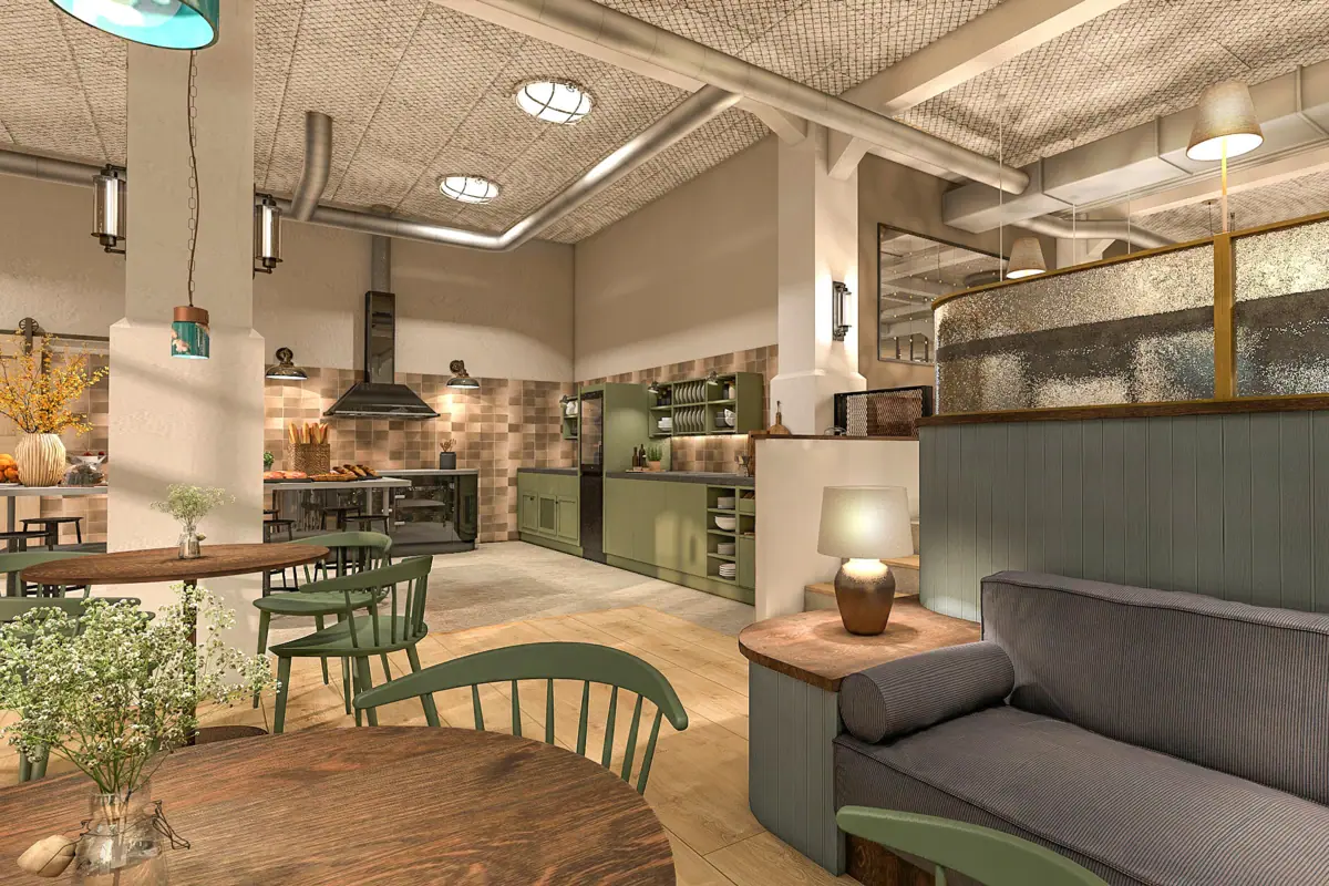 A room with tables and chairs, featuring a coffee table and couch in an indoor setting.