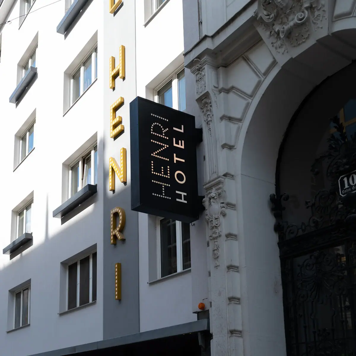 A sign on a building.