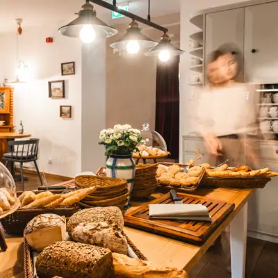 A table with snacks and pastries.