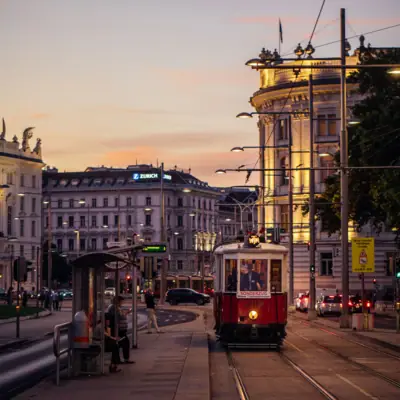 Tram on a road