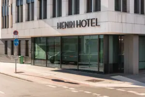 A building with glass windows and a modern facade.