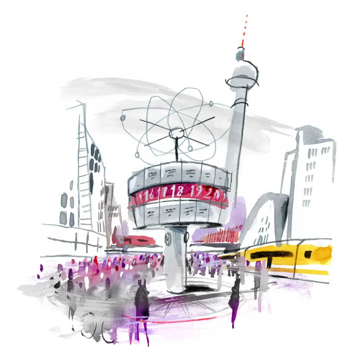 Illustration of a busy square in Berlin