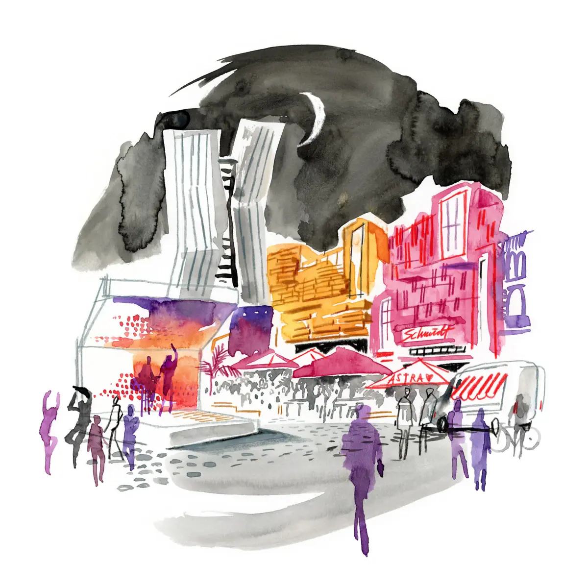 Illustration of the Reeperbahn in Hamburg