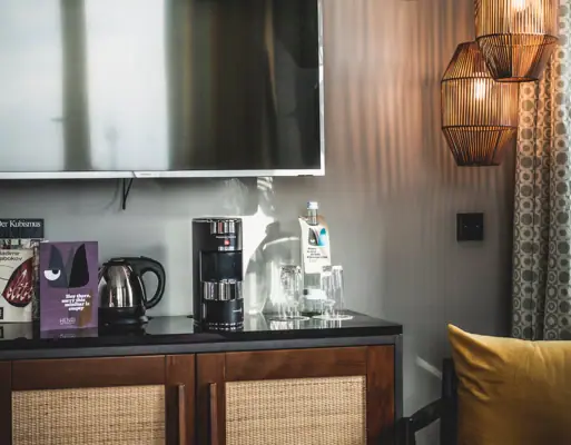 A television on a wall.