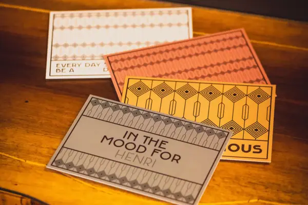 A group of cards on a table.