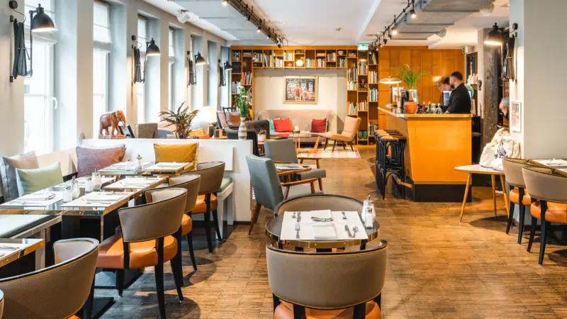 Hotel lobby with seating and reception