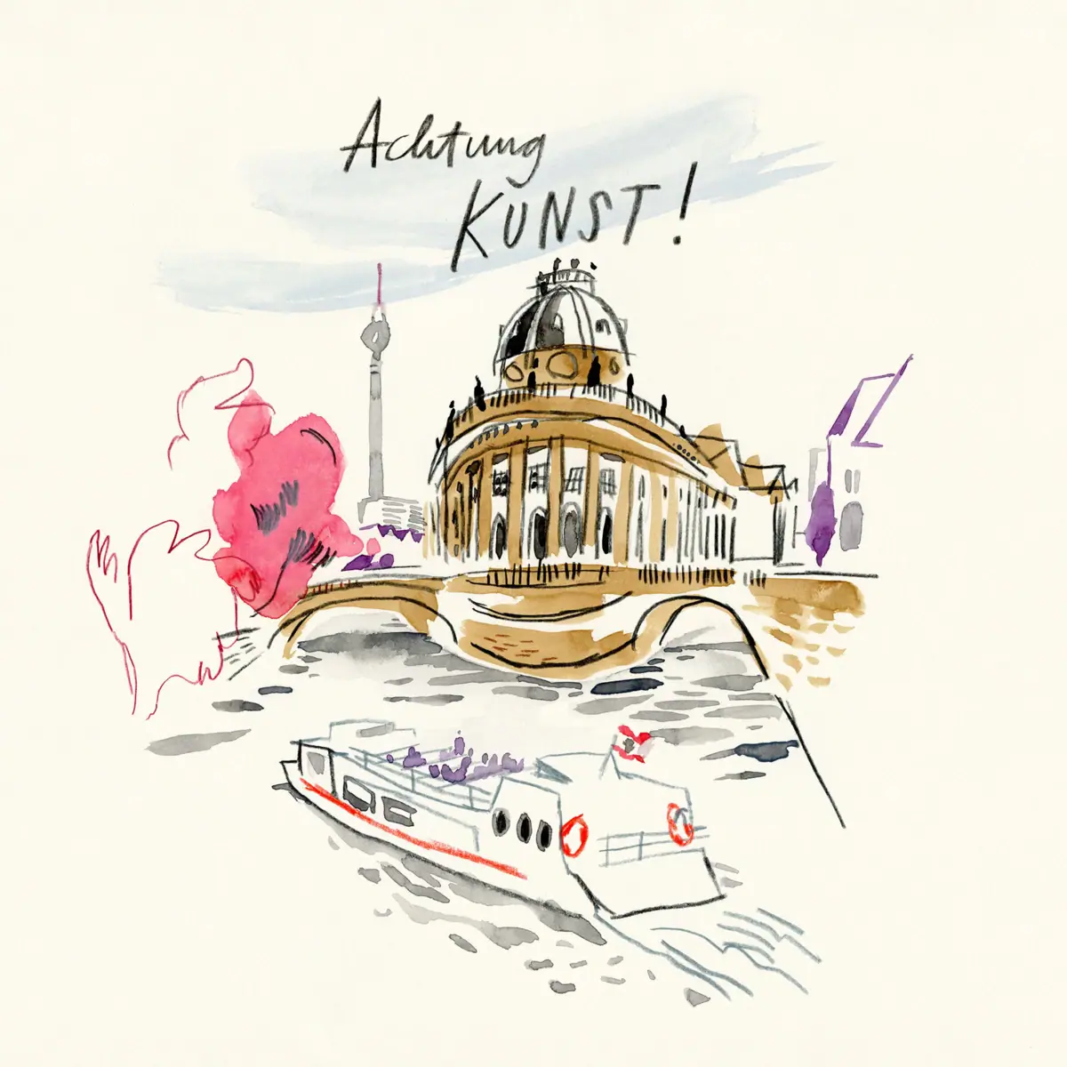 Cruise on the River Spree in Berlin A watercolour painting depicting a boat trip on the River Spree in Berlin.