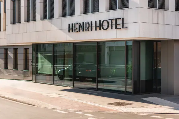 A building with glass windows.