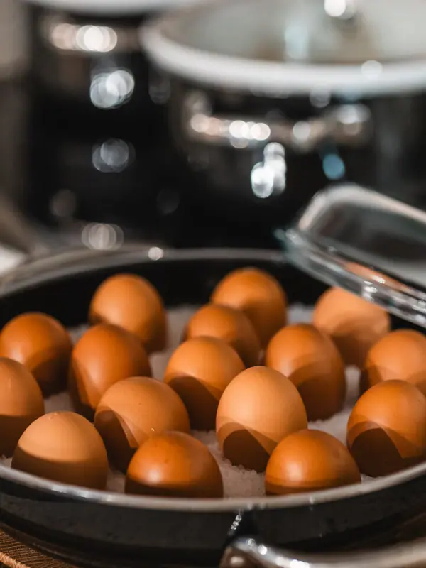 A pan with eggs on top.