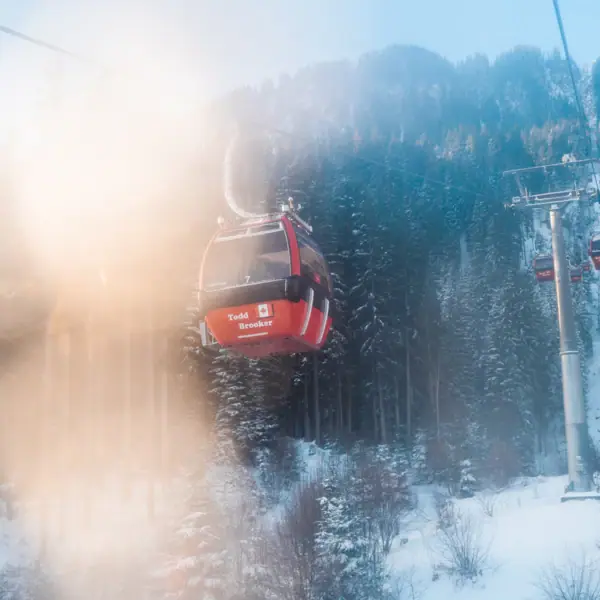 A gondola in the snow.