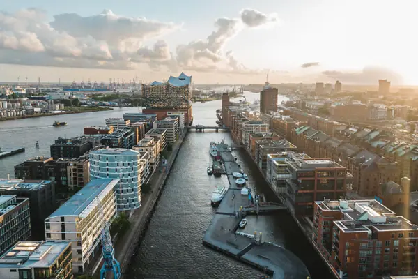 A river with boats on it.