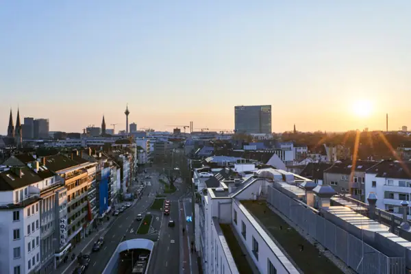 Düsseldorf City view with buildings and street
