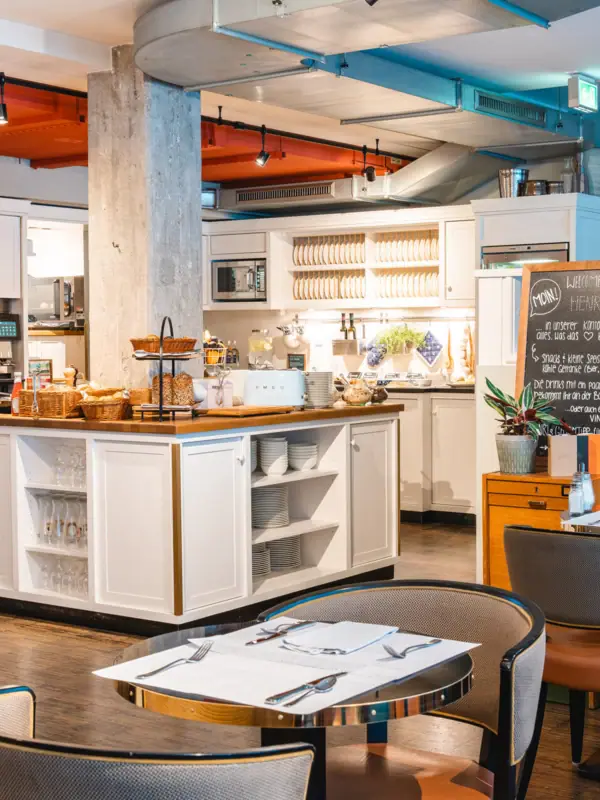Kitchen island with breakfast buffet