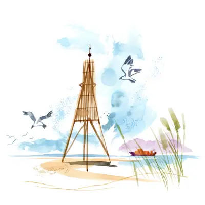 Illustration of Cuxhaven showing the Kugelbake.