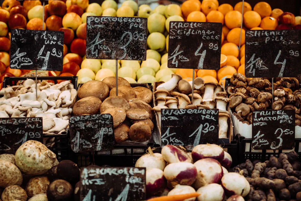 A selection of mushrooms and other vegetables.